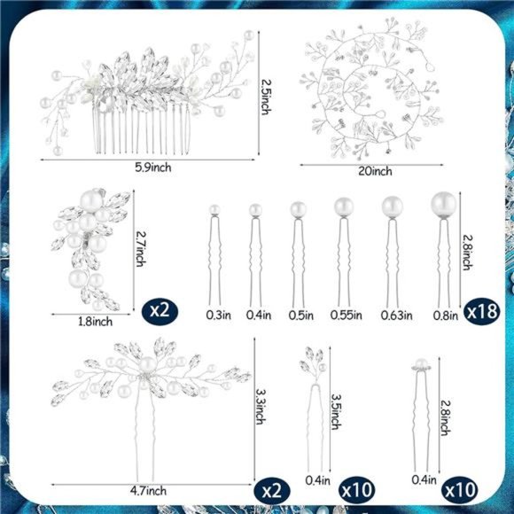 44 Pieces Wedding Hair Comb Faux Pearl Crystal Bride Hair Accessories Hair Side main image 4